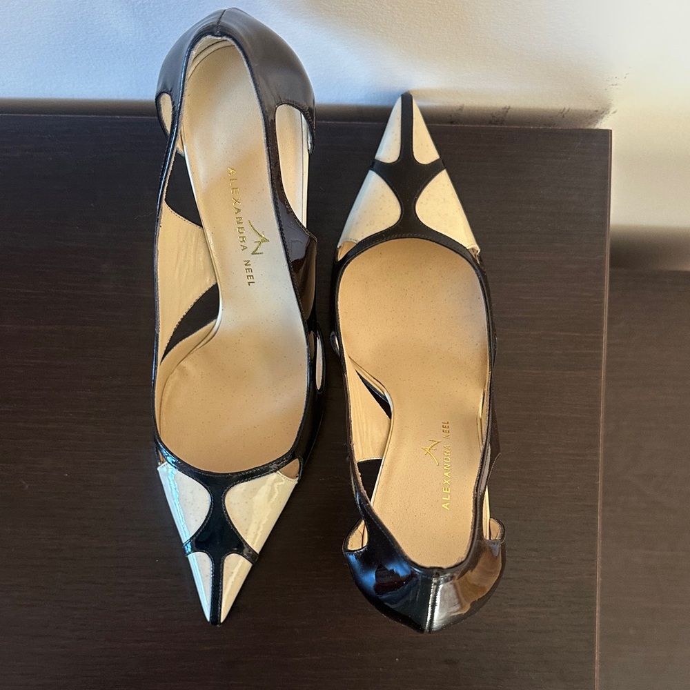 ALEXANDRA NEEL Leather Heels Black Beige Size EUR 37 US 6.5 Brand New Shoes - Picture 3 of 6